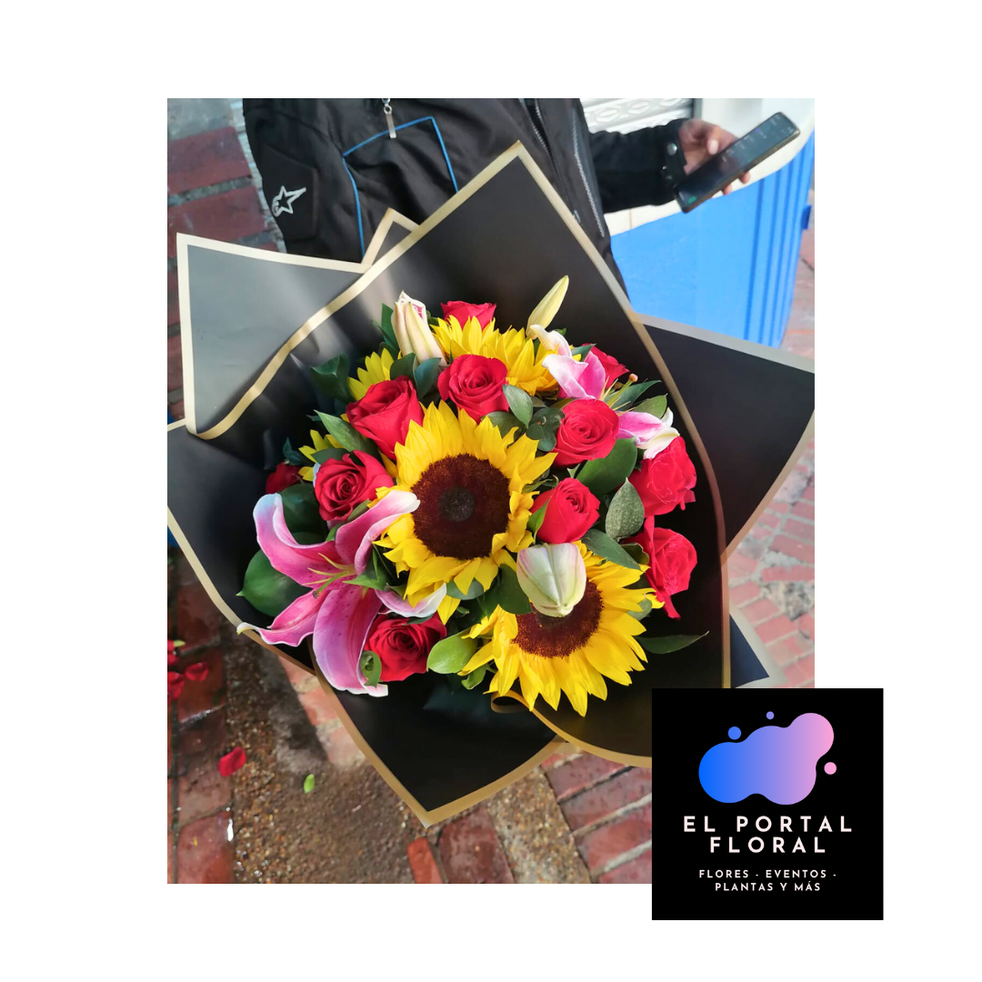 BOUQUET ROSAS Y GIRASOLES